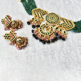 Afarin Beaded Green Meena Choker Set - The Pashm